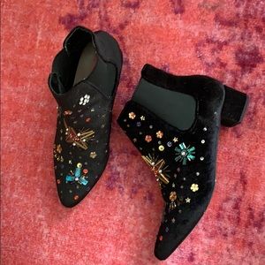 Betsey Johnson velvet bejeweled booties